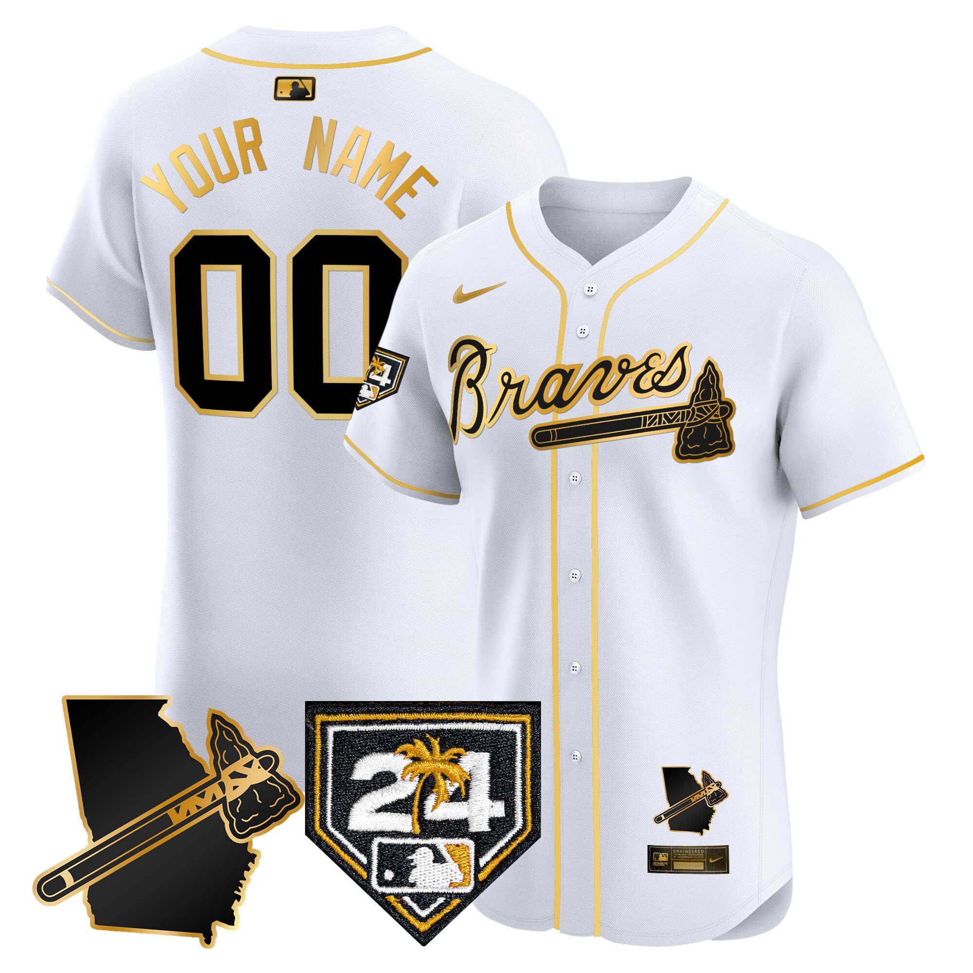 Men Atlanta Braves White Nike 2024 Spring Training & Georgia Patch Vapor Premier Elite Custom MLB Jersey->customized mlb jersey->Custom Jersey